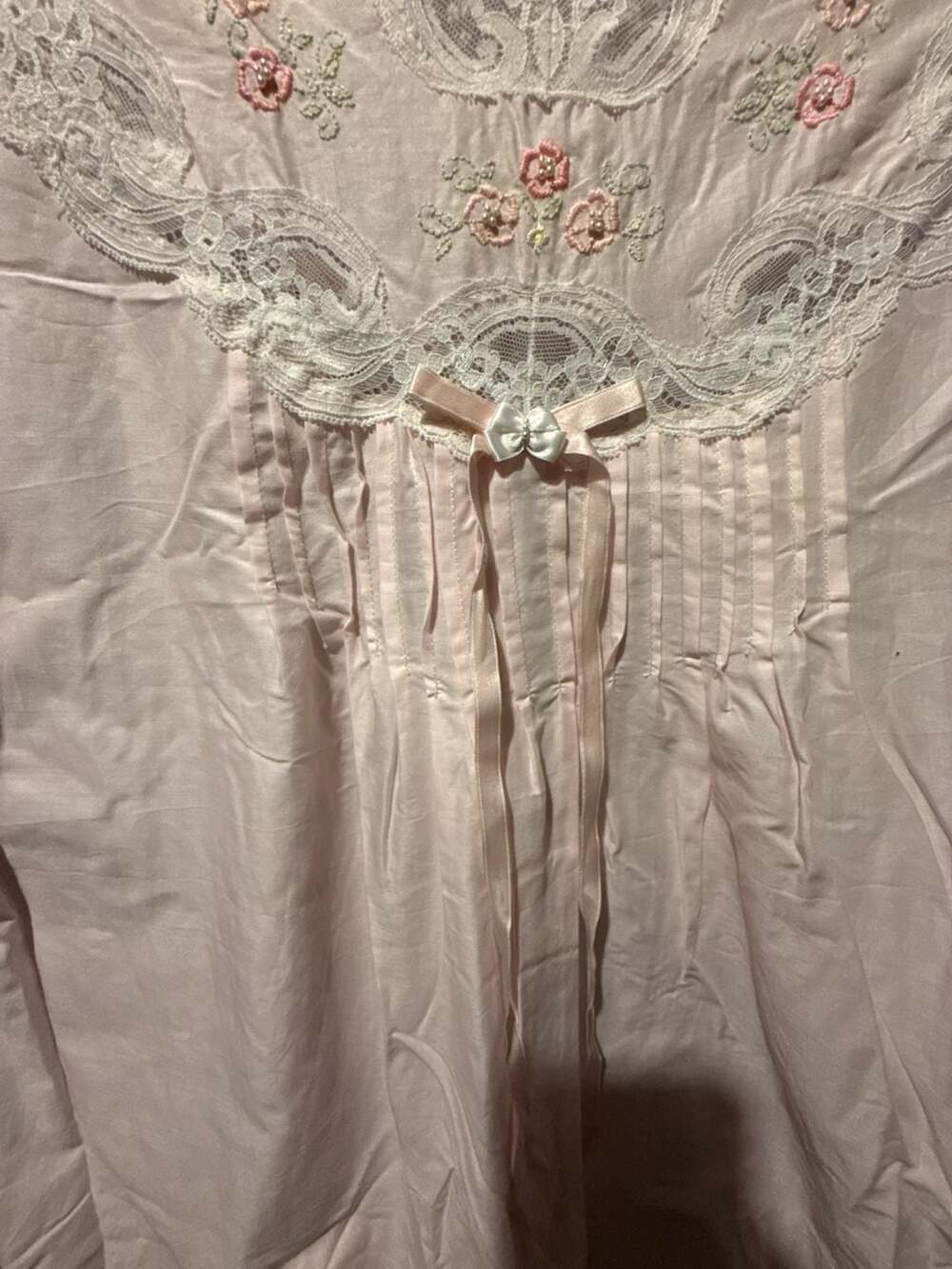 Vintage Barbizon Pink Lace Embroidered Maxi Nightgown Dress Size L - Picture 4 of 10